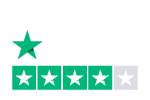 Trustpilot logo with four green stars and one grey star, indicating a review rating.